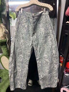 Free people snake print mid rise barrel jeans